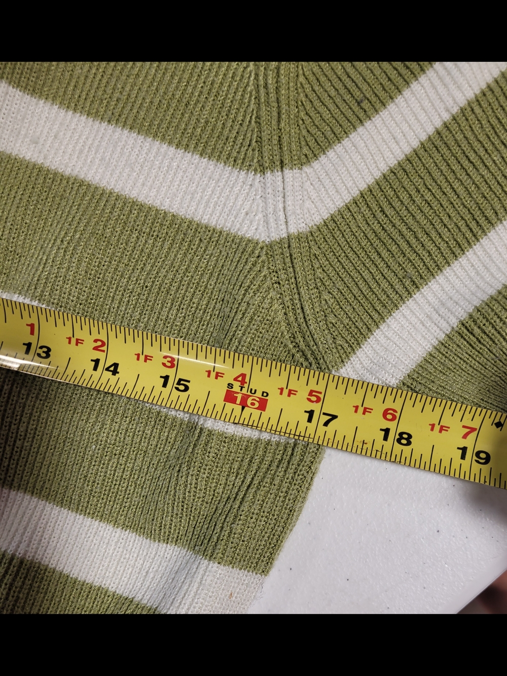 RN Striped Crewneck Sweater in Olive Green & White - Picture 3 of 5